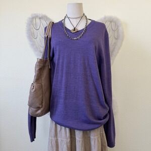 Minimal Retro V Neck Sweater Purple Wool Blend Oversized Preppy Academia Retro